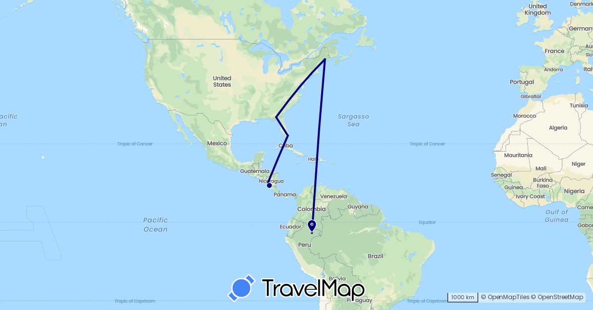 TravelMap itinerary: driving in Nicaragua, Peru, United States (North America, South America)